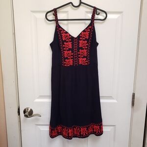 Market & Spruce Navy Blue Red Embroidered Sleeveless Gauzy Sundress